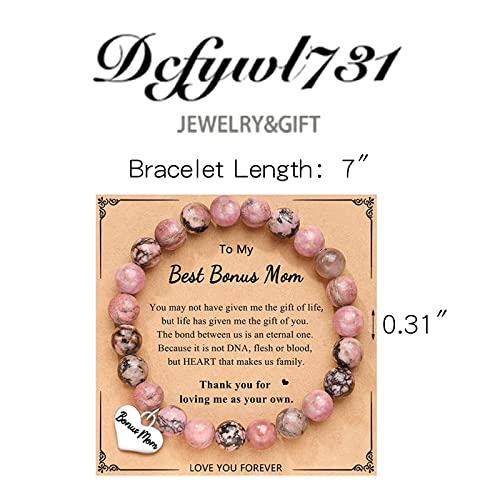 Dcfywl731 Bonus Mom Gifts for Women Stepmom Natural Stone Beaded Bracelets Heart Charm Bracelet with Meaningful Card Birthday Mothers Day Gifts from Women Son