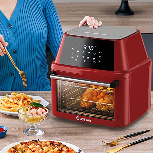 COSTWAY 8-in-1 Air Fryer Toaster Oven, Multifunctional Programmable 19QT Cooking Oven with 10 Accessories, Rotisserie, 8 Pre-set Recipe, LED Digital Touchscreen, Viewing Window, 1800W