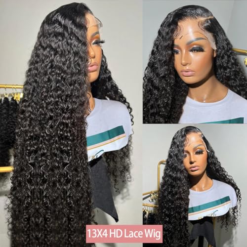 Honxixi Deep Wave Lace Front Wigs Human Hair HD 13x4 Transparent Glueless Deep Curly Lace Frontal Wigs for Women Human Hair Pre Plucked with Baby Hair 180% Density Natural Color (20 inch)