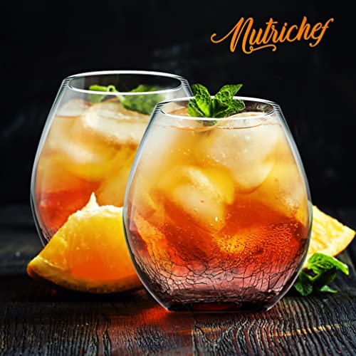 NutriChefKitchen Stemless Sleek Design, Hand Blown & Personally Crafted Set of 2, Lead-Free, Dishwasher Safe, 2 Count (Pack of 1), Ideal Gift For Any Occasion: 3.94"W x 4.33"H