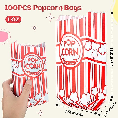 Essenya 102 Pcs Popcorn Bags with Popcorn Scoop and Salt Shaker,1 oz Small Pop Corn Bags Popcorn Bags Individual Servings for Popcorn Machine Supplies Party Movie Night Theater