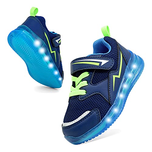 Floranate Green Light Up Shoes for Boys Toddler Green Tennis Hook and Loop