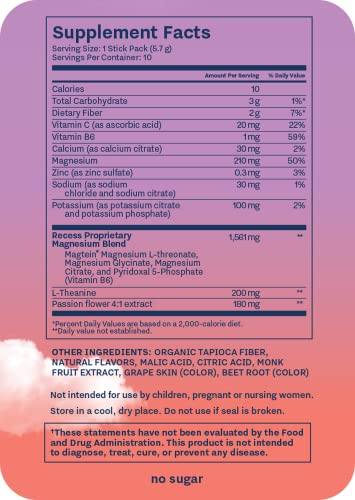 Recess Mood Powder, Calming Magnesium L-Threonate Blend with Passion Flower, L-Theanine, Electrolytes, Magnesium Calm Support Supplement - Gradient Berry Pack of 10