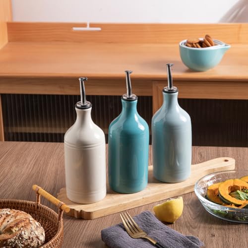 Sweejar Large Ceramic Olive Oil Dispenser Bottle, Opaque Oil Cruet Protects Oil to Reduce Oxidation, Suitable for Storage Oil, Vinegar, Soy Sauce & Other Liquids, Pack of 1, 24 Fl Oz (Teal Green)