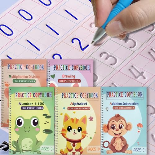 Reusable Grooved Handwriting Workbooks,Magic Copybook,Magic Writing Practice copy books, to help children improve their handwriting ink Practice Age 3-8 Calligraphy for kids(Animal edition)