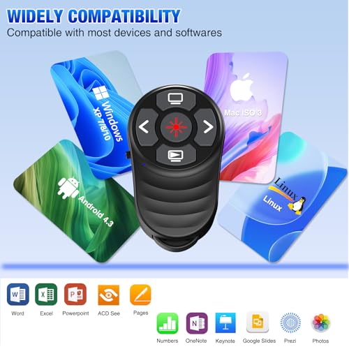 Rechargeable 2-in-1 USB Type C Wireless Presentation Clicker, Finger Ring Presentations Powerpoint Clicker with Light Pointer and Volume Control,Wireless Presenter Remote for MAC Computer Laptop