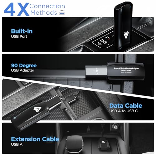 MSXTTLY Android Auto Wireless Adapter for Car Android auto Small Car Dongle for OEM Wired Car Model 2017+ Play Plug USB C to A, USB A Extension Cable, 90 Degree USB A Adapter, 3 Adapters, U2A-AIR