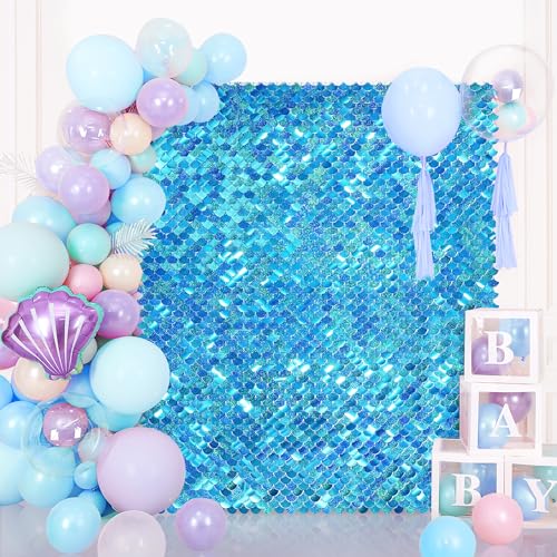 Shimmer Wall Backdrop Mermaid Panel - Glitter Panels 4ftx6ft Fish Scales Balloons Kit for Birthday Anniversary Engagement Bachelorette Parties Decorations