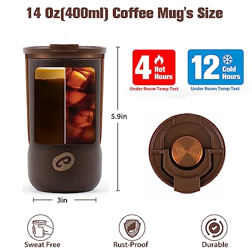 HYDROFROG Stainless Steel Tumbler with Lid Insulated Thermal Coffee Travel Mug 14 oz Reusable Coffee Mug for Cold and Hot,Cupholder Friendly Water Tumbler, Gift for Women and Men(Brown, 14 oz)