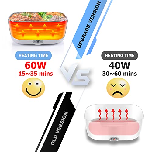 AsFrost Electric Lunch Box Food Heater, LeakProof 12V 24V 110V Portable Food Warmer Heated Lunch Box for Adults Car Truck Work Home, 0.45L Compartments, 1.5L Removable 304 Stainless Steel Container