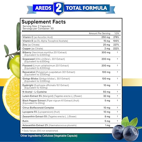 NEW AGE Eye Health Vitamins with Bilberry 6000mg Lutein & Zeaxanthin 40mg Lycopene 40mg Resveratrol 3000mg Grape Seed Extract 6000mg Astaxanthin - Eye Vitamin - 60 Count