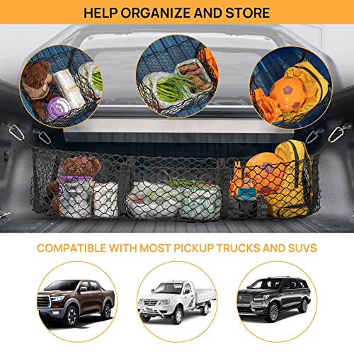 Kaskawise Cargo Net Trunk Bed Organizer,Mesh Storage Net with 4 Metal Hooks,43.3×11.8 inch Heavy Duty Cargo Net for SUV,Car,Toyota,Pickup Truck Bed,Truck Accessories Bed Grocery Holder