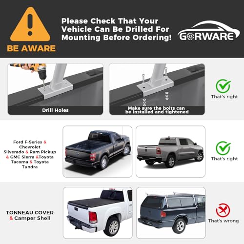 GORWARE Truck Ladder Rack Adjustable Aluminum Truck Bed Ladder Rack Universal Fit for Pickup, with 800 lbs Loading Capacity, Silver