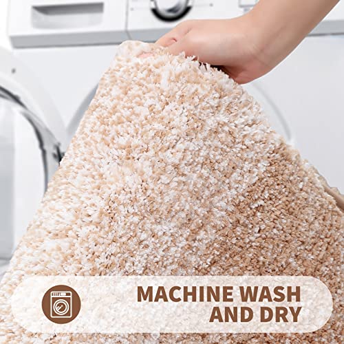 OLANLY Bathroom Rug Mat 59x24, Extra Soft and Absorbent Microfiber Bath Rugs, Non-Slip Plush Shaggy Bath Carpet Runner, Machine Wash Dry, Bath Mats for Bathroom Floor, Tub and Shower, Beige