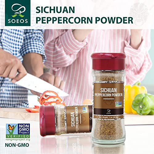 Soeos Sichuan Peppercorn Powder 1oz (28.3g), Non-GMO Verified, Szechuan Peppercorn Powder, Ground Sichuan Green Peppercorns, Green Sichuan Peppercorn Powder, Mapo Tofu Essential Ingredient