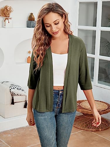 BENANCY Women 3/4 Sleeves Bolero Shrugs Open Front Lightweight Cardigan White M