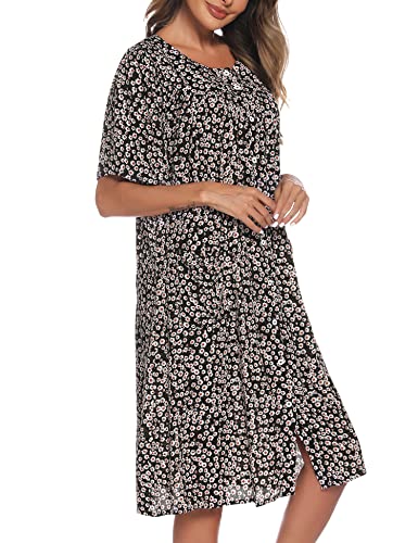 COSUNIONY House Dresses for Women Cotton Short Sleeve House Coat Buttons Down Dusters Robe with Pockets (Tie dye Navy, Medium…