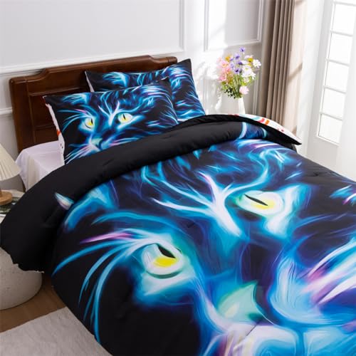 Holawakaka Lightening Tiger Bedding Comforter Set Kids Teens Men Twin Size/Twin XL Bedding Set Wild Animal Printed Bed Set 3 Piece Boys Dorm Quilt Bedspread