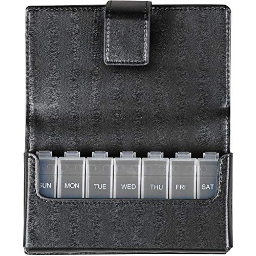 HealthSmart Weekly Pill Organizer, Medicine Organizer, Pill Box for 7 Days, Medication Organizer with Days of the Week, Black