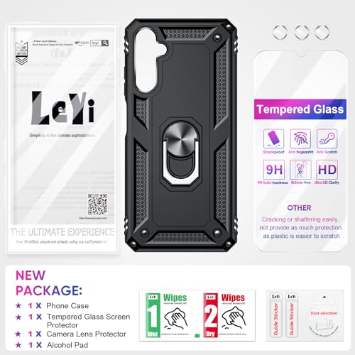 LeYi for Galaxy-A15-5G-Phone-Case: Samsung Galaxy A15 5G Case with Screen Protector and Camera Lens Protector, Military-Grade Heavy Duty Phone Case with Magnetic Ring Stand for Samsung A15 5G, Black