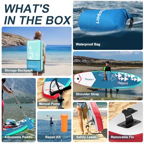 FBSPORT 11' Premium Stand Up Paddle Board, Yoga Board with SUP Accessories & Carry Bag | Wide Stance, Surf Control, Non-Slip Deck, Leash, Paddle and Pump for Youth & Adult (BlueWhite)