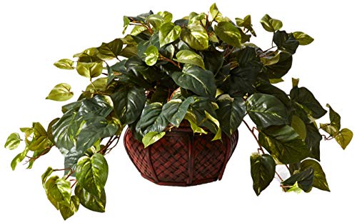 Nearly Natural Pothos with Ledge Basket, Green,34x18x15