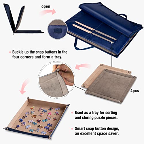 Lavievert 1000 Piece Jigsaw Puzzle Board with Padded Cover, Portable Case with 4 Sorting Trays & Detachable Board, Puzzle Caddy Storage Saver with Non-Slip Surface for Adults and Kids