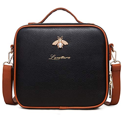 LACATTURA Travel Makeup bag, Leather Makeup Train Case Cosmetic Organizer for Makeup Brushes Toiletry Digital Accessories, Portable Artist Storage Bag With Shoulder Strap for Women lady Red