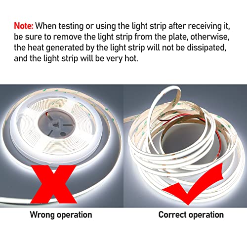 KXZM 24V COB LED Strip Light Cool White 6000K 2400LEDs 16.4ft(5M) CRI 93+ 4500lm Uniform Glow Dotless Flexible IP20 Not Waterproof LED Tape Lights for DIY Bedroom Kitchen Home Decor(No Power Supply)