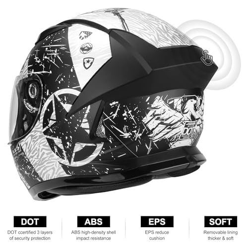 JAGASOL DOT Lightweight Full Face Motorcycle Street Bike Helmets with Extra Tinted Visor for Adults Men and Women, DOT Approved(Graphic,S)