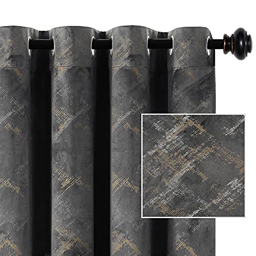 H.VERSAILTEX Luxury Velvet Curtains 95 Inches Long Thermal Insulated Blackout Curtains for Bedroom Foil Print Soft Velvet Grommet Curtain Drapes for Living Room Vintage Home Decor, 2 Panels, Black