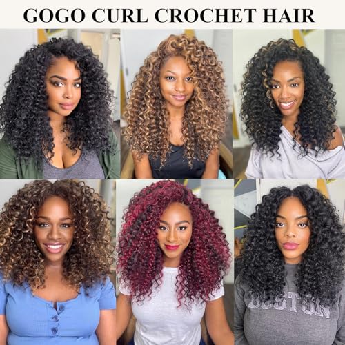 GoGo Curl Crochet Hair 7 Packs Water Wave Crochet Hair for Women 8 Inch Short Curly Crochet Braids Hair Deep Wave Braiding Hair for Boho Braids (8 Inch, 1B)