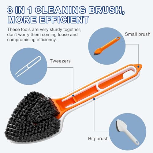MGVK Scrub Brush, Cleaning Brush Set, Multifunctional 3 in 1 Scrub Brush with Handle, Household Cleaning Brush for Cleaning Bathroom, Shower, Tile, Kitchen, Floor, Bathtub, Carpet