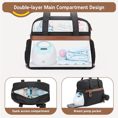 Breast Pump Bag, Diaper Bag Tote with 4 Cooler Pockets, Double-Layer Work Bag for Breastfeeding Mom fit 15'' Laptop