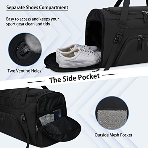 Gym Duffle Bag for Women Men 40L Waterproof Sports Travel Duffel Bags with Shoe Compartment,Wet Pocket Large Weekender Overnight with Toiletry Bag,Black