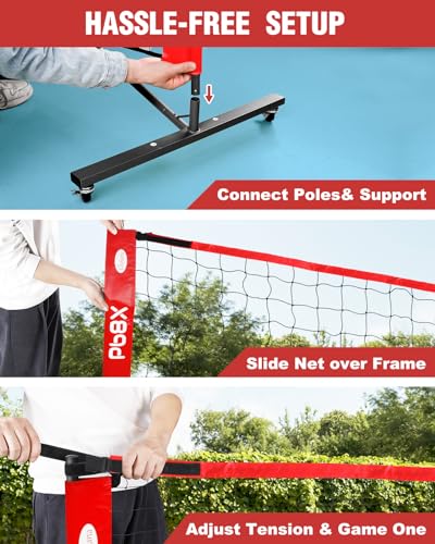 Choiana Pickleball Net Portable Driveway Pickleball Nets Outdoor Regulation Size Pickle Ball Nets w/6 Wheels, Court Lines, Durable Frame PE Knited Practice Net for Home Backyard Street