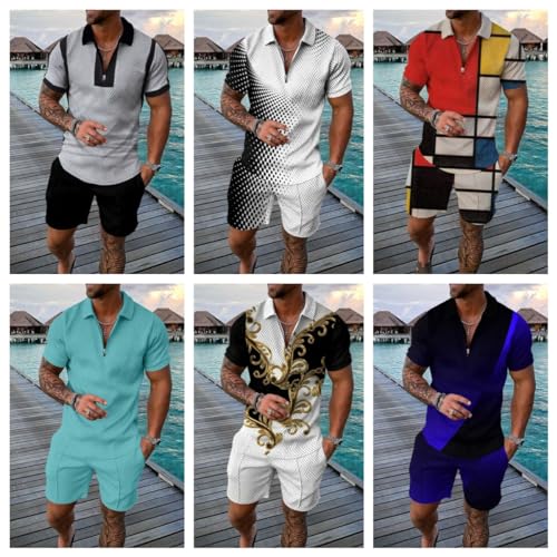 Size M Black Blue Mixed Mens Short Sets 2 Piece Outfits Polo Shirt Fashion Summer Tracksuits Casual Set Short Sleeve and Shorts Set for Men