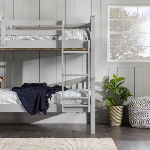 Walker Edison Resende Mission Style Solid Wood Twin over Twin Bunk Bed, Twin over Twin, Grey