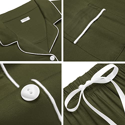 SWOMOG Womens Button Down Pajamas Set Short Sleeve Sleepwear Bride Soft Pj Lounge Sets XS-3XL Oxford Blue Small