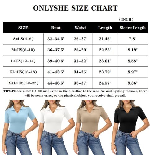 ONLYSHE Women's Short Sleeve Casual T Shirts Summer Slim Fitted Plain V Neck Tee Blouse Tops,Off White,Small