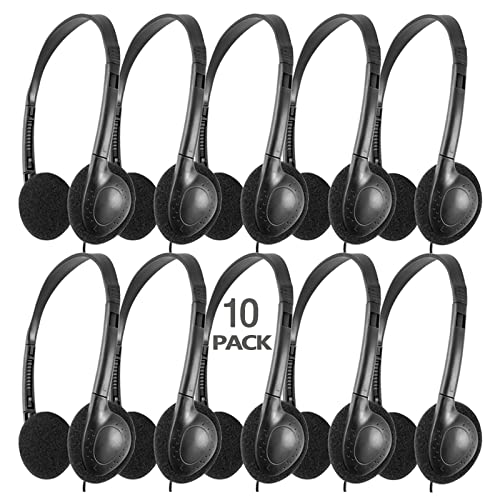 CN-Outlet Classroom Headphones Bulk 10 Pack for School,Libraries,Students,Adult, Individually Bagged Wholesale Disposable Headphones Classroom Earphones(Black) (Black, 10 Pack)
