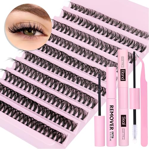 DIY Lash Extension Kit Individual Eyelash Extension Kit 200Pcs Cluster Lashes Kit Eyelash Extension Clusters with Bond,Seal and Lash Extension Remover Lash Tweezers at Home by TNFVLONEINS (Kit,40D)
