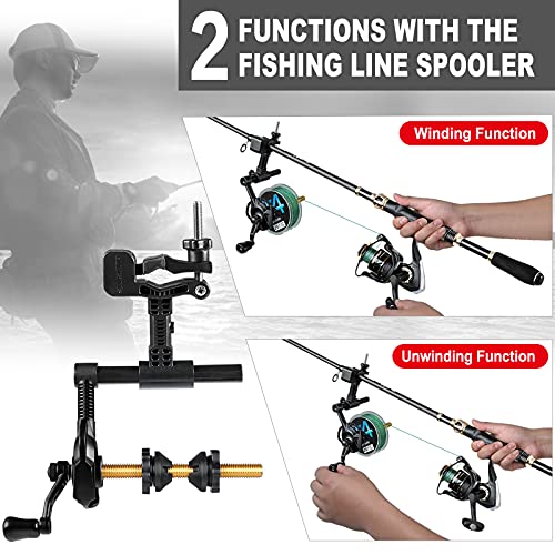 PLUSINNO Fishing Line Spooler with Unwinding Function, Fishing line Spooling Station Versatile for Both Thick & Thin Rods, Works with Spinning Reel, Cast Reel (Fishing Rod & Table Clamp Spooler)
