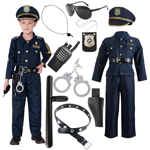 JOYIN Toy Halloween Toddler Police Costume, Police Officer Costume for Boys, Kids Cop Costume with Police Accessories for Roleplay and Dressup (Small (5-7 YRS))
