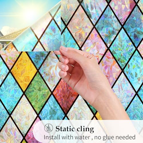 WPCTEV Window Film One Way Mirror Film Daytime Privacy Static Non-Adhesive Decorative Heat Control Anti UV Window Tint for Home and Office Silver 6 Mil 17.5 Inch x 6.5 Feet