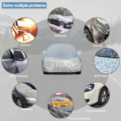 brotsun Car Cover, car Cover Waterproof All Weather, Car Covers for Automobiles, Outdoor Full Cover, dust Prevention, Ultraviolet-Proof, Frost and Snow Prevention, Universal (163 * 66 Inches)