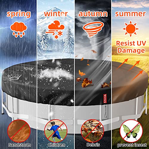 VniYors 8 Ft Round Pool Cover, Hot Tub Cover, Solar Pool Covers for Above Ground Pools, Heavy-Duty Waterproof Dustproof Pool Solar Cover with Drawstring and Ground Nails（Black）
