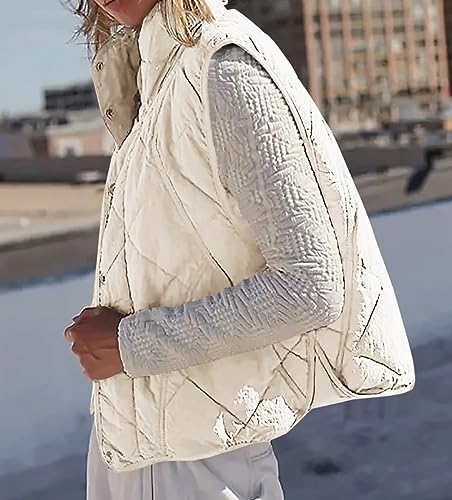 Veatzaer Womens Puffer Vest Cropped Quilted Stand Collar Lightweight Jacket Sleeveless Button Down Tops