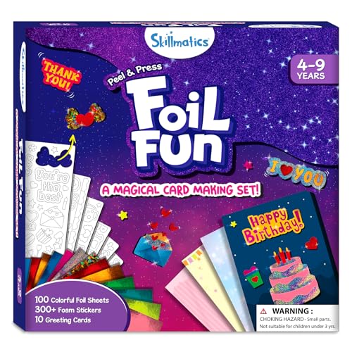 Skillmatics Art & Craft Activity - Foil Fun Card Making Set, No Mess Art for Kids, Craft Kits & Supplies, DIY Creative Activity, Gifts for Girls & Boys Ages 4, 5, 6, 7, 8, 9, Travel Toys