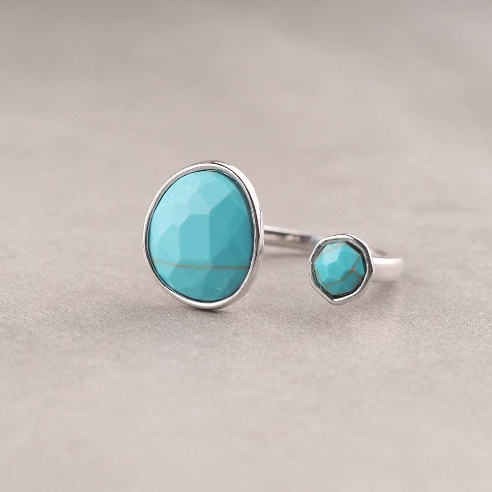 Bold Silver-Plated Statement Ring with Eye-Catching Simulated Blue Turquoise - Hypoallergenic & Lightweight, Exuding Boho Elegance - Simple Minimalist Jewelry by MJLULU